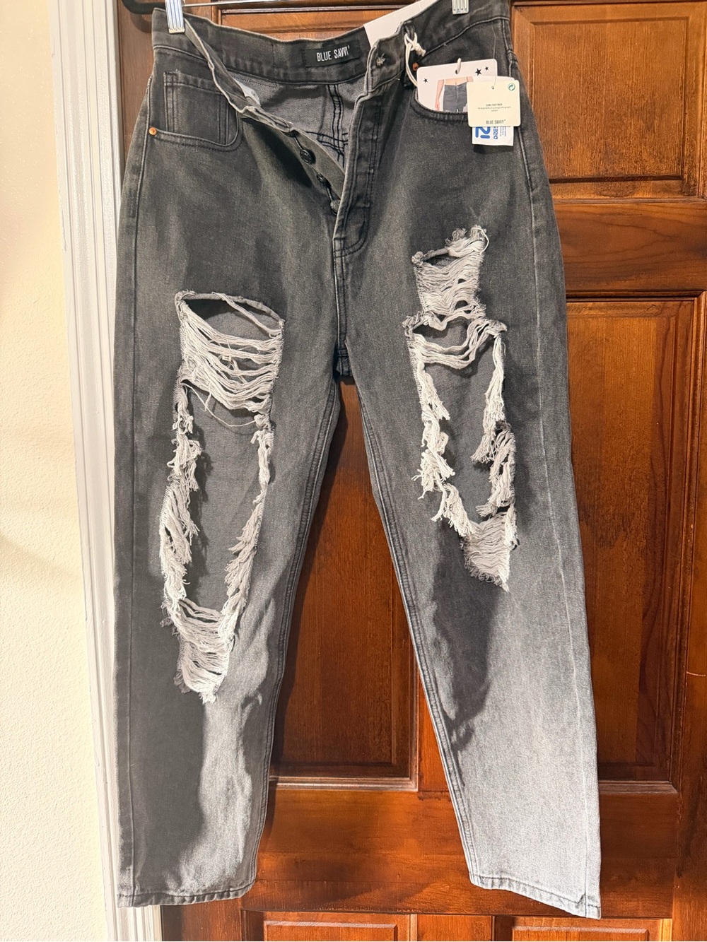 Blue Suzy Women's Straight Leg Ripped Jeans - Grey